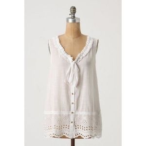 Anthropologie Embroidered White Sleeveless Top